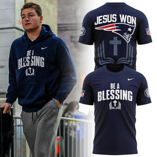 Drake Maye New England Patriots x Jesus Won "BE A BLESSING” T-Shirt 2025