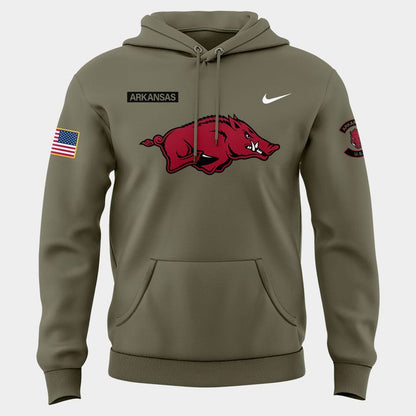 Limited Edition Arkansas Razorbacks 2025 Military Appreciation Hoodie.