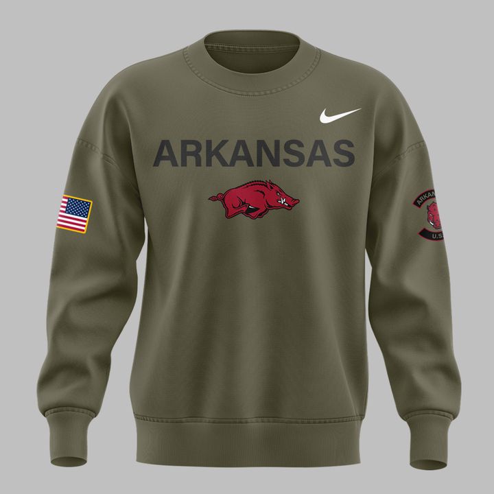 Limited Edition Arkansas Razorbacks 2025 Military Appreciation sweatshirt.