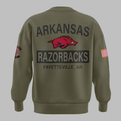Limited Edition Arkansas Razorbacks 2025 Military Appreciation sweatshirt.