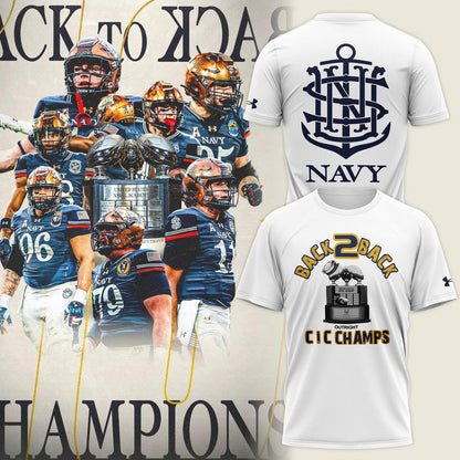 Navy Midshipmen – Back-to-Back CIC Trophy Champions 2025 Combo T-Shirt