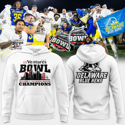Unisex White Delaware Football 68 Ventures Bowl Bowl Champions Hoodie
