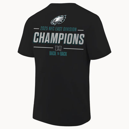 Limited edition Philadelphia Eagles 2025 NFC East Division Champions Locker Room Trophy Collection T-Shirt for fans.