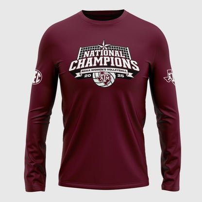 2025 Limited edition Long Tee Texas A&M Aggies women's volleyball National Champions for fans.