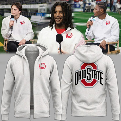 Special 2025 Cotton Bowl White Uniform Ohio State Football Zip Hoodie