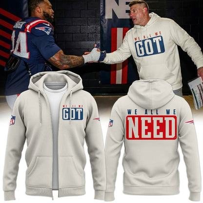 Coach Mike Vrabel New England Patriots "We All We Got, We All We Need" Combo Zip Hoodie