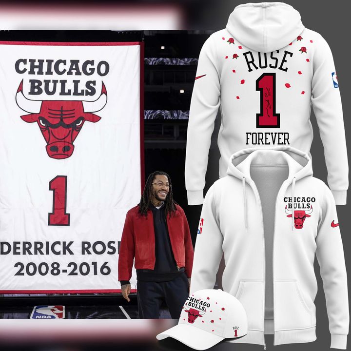 Limited edition SIGNED D-Rose Zip Hoodie Chicago Bulls - White