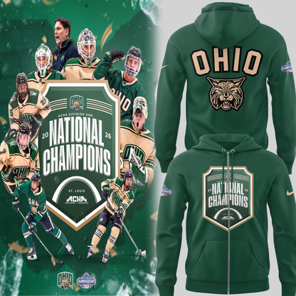 Limited Edition Ohio Bobcat ACHA National Champions 2026🏆Zip Hoodie