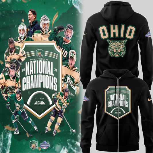 Limited Edition Ohio Bobcat ACHA National Champions 2026🏆Zip Hoodie