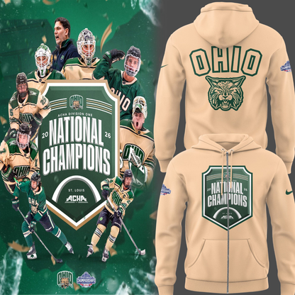 Limited Edition Ohio Bobcat ACHA National Champions 2026🏆Zip Hoodie