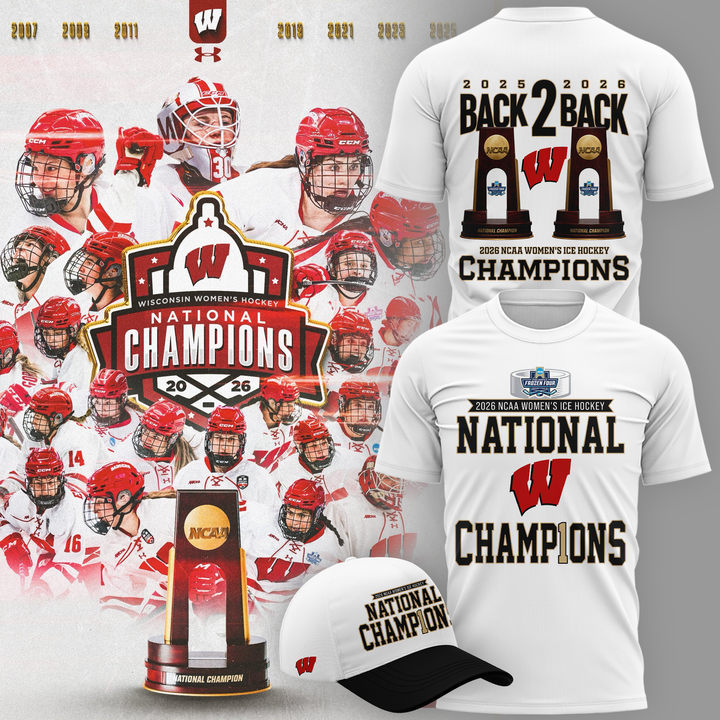 Wisconsin Badgers 2026 NCAA Frozen Four Women's Ice Hockey National Champions Tshirt