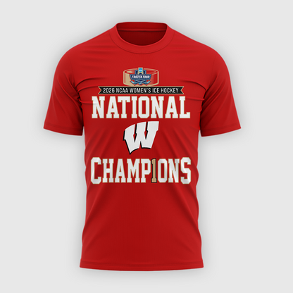 01.Wisconsin Badgers 2026 NCAA Frozen Four Women's Ice Hockey National Champions Tshirt