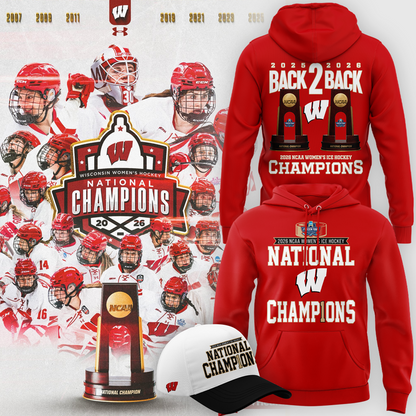 01.Wisconsin Badgers 2026 NCAA Frozen Four Women's Ice Hockey National Champions Hoodie