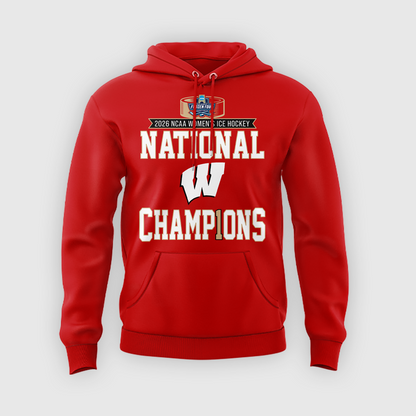 01.Wisconsin Badgers 2026 NCAA Frozen Four Women's Ice Hockey National Champions Hoodie