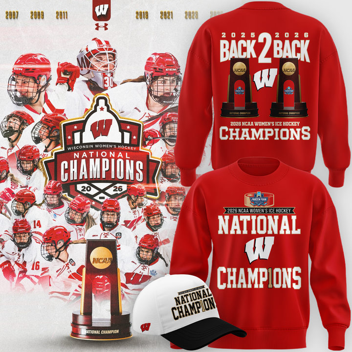 01.Wisconsin Badgers 2026 NCAA Frozen Four Women's Ice Hockey National Champions Sweatshirt