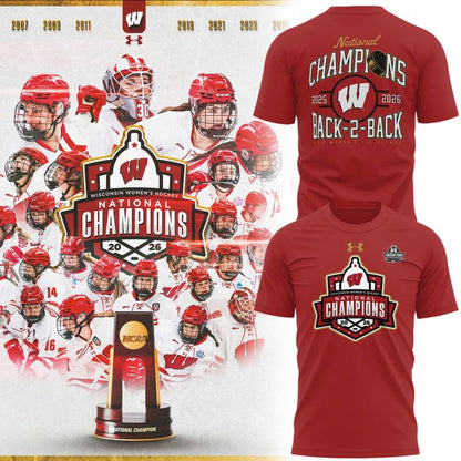 Special 2026 Women's Ice Hockey National Champions Back-To-Back Wisconsin Hockey T-Shirt