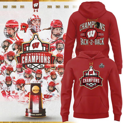 Special 2026 Women's Ice Hockey National Champions Back-To-Back Wisconsin Hockey Hoodie
