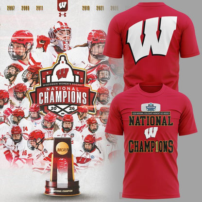08.Wisconsin Badgers 2026 NCAA Frozen Four Women's Ice Hockey National Champions Tshirt