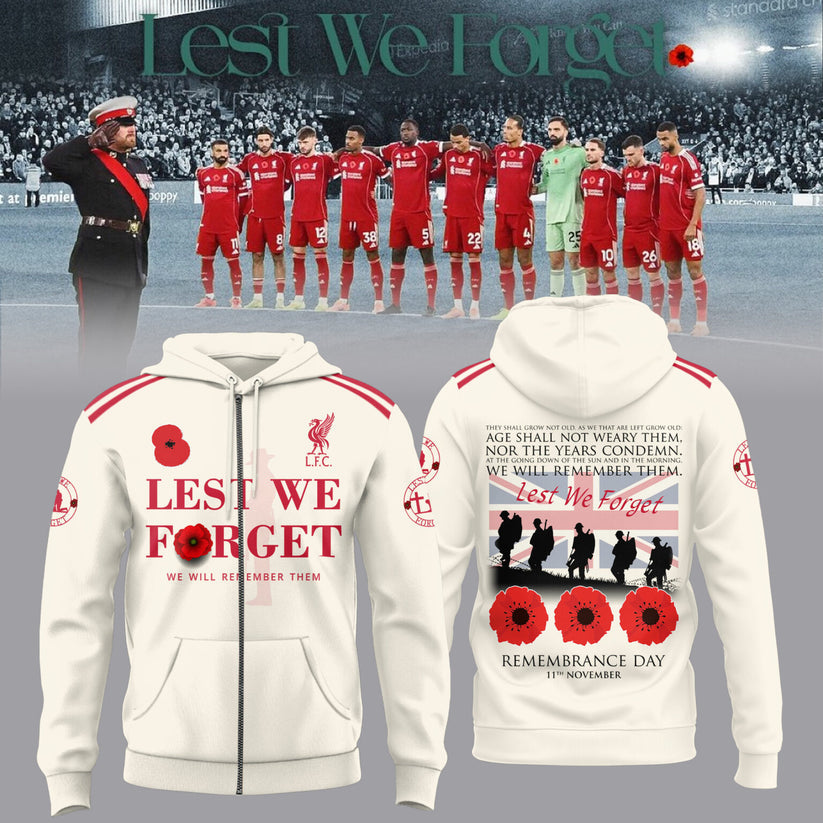 🌺 Liverpool FC 🌺 Lest We Forget 2025 Limited Edition Combo Zip Hoodie