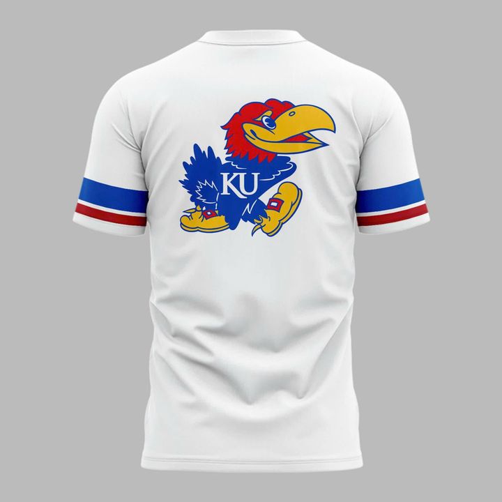 White Kansas Jayhawks Basketball Throwback Uniform T-Shirt - Limited Edition