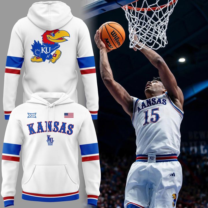 White Kansas Jayhawks Basketball Throwback Uniform Hoodie - Limited Edition