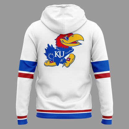 White Kansas Jayhawks Basketball Throwback Uniform Hoodie - Limited Edition