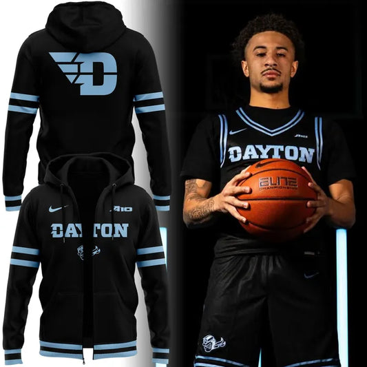 Dayton Basketball 𝑺𝒕𝒆𝒂𝒍𝒕𝒉 𝑩𝒍𝒂𝒄𝒌 Uniform Zip Hoodie - Limited Edition