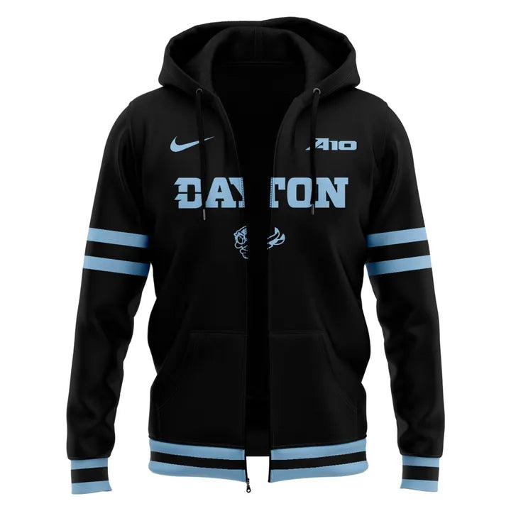 Dayton Basketball 𝑺𝒕𝒆𝒂𝒍𝒕𝒉 𝑩𝒍𝒂𝒄𝒌 Uniform Zip Hoodie - Limited Edition