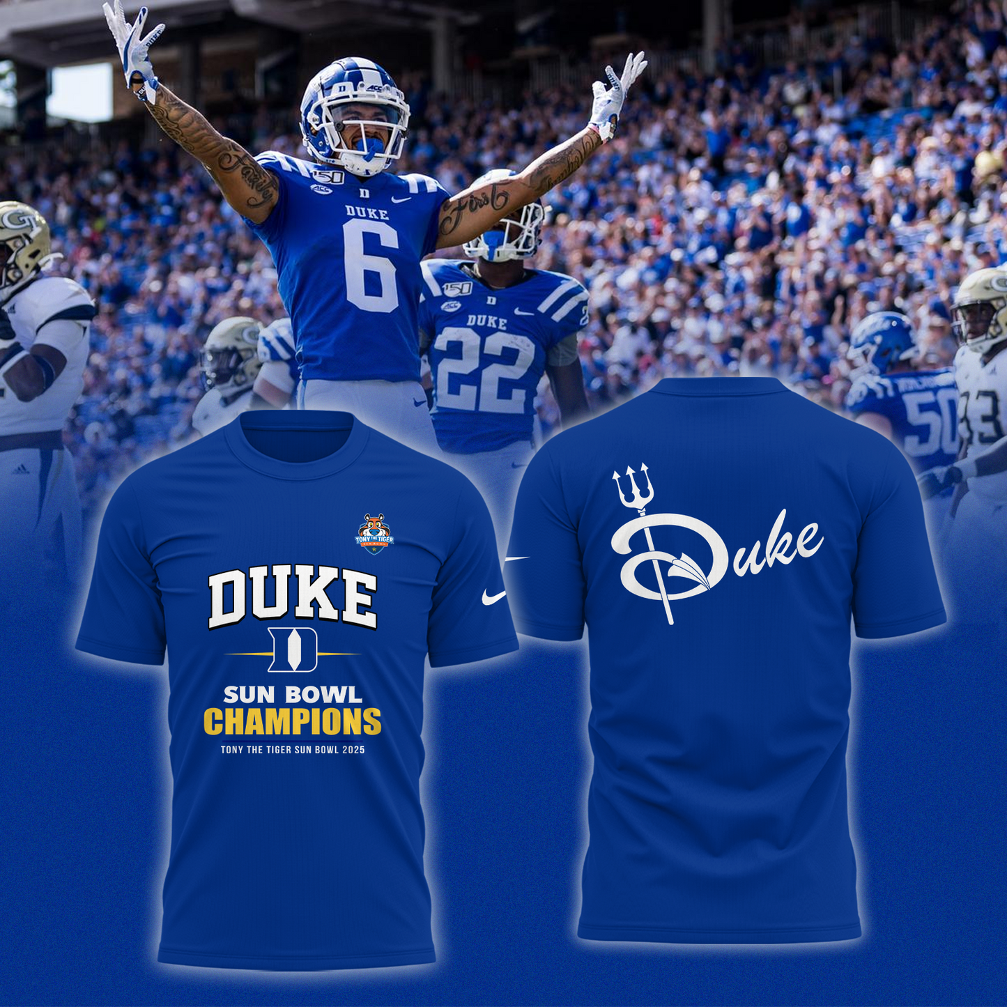Duke 2025  TONY THE TIGER SUN BOWL Champions TShirt Limited Edition