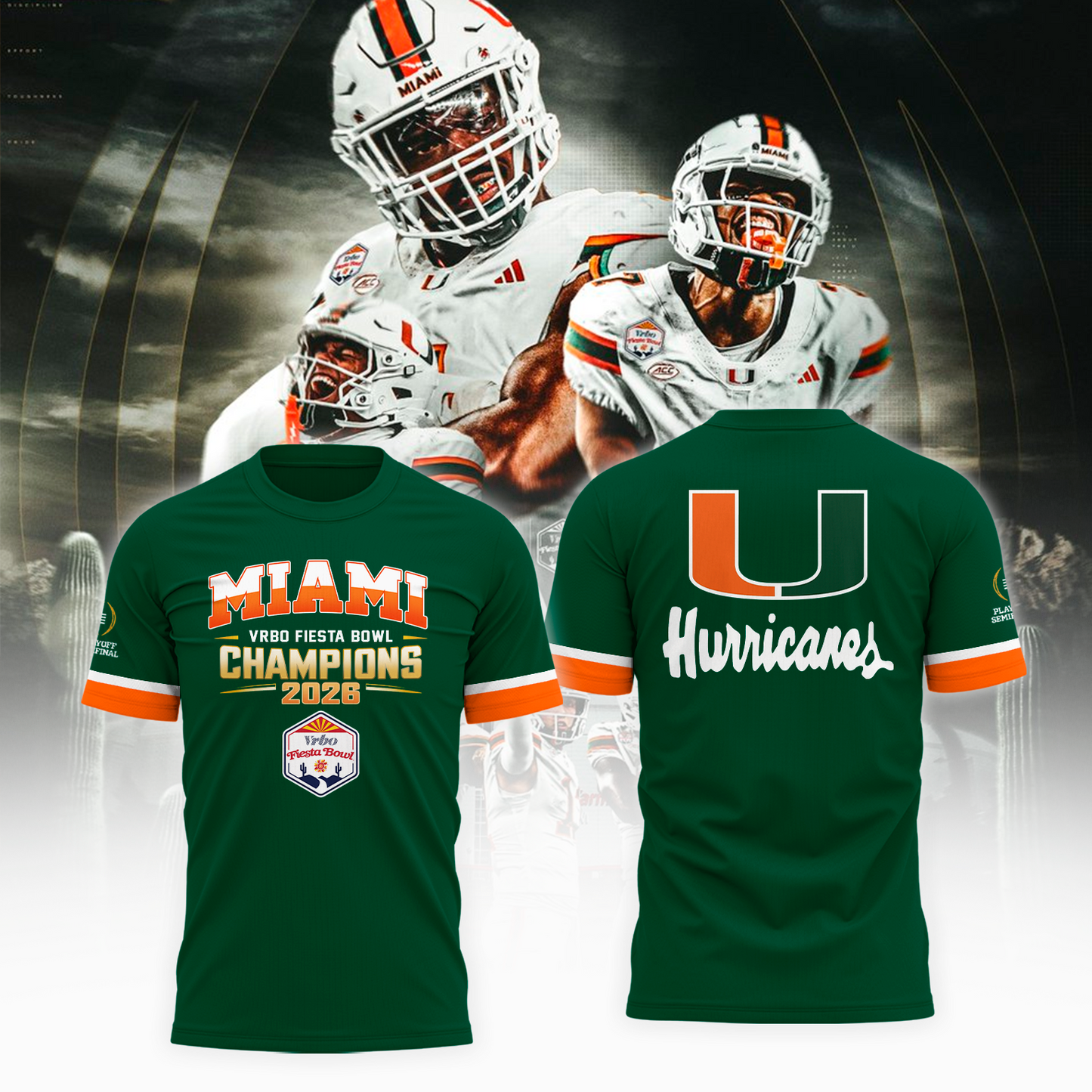 UM Hurricanes Football -VRBO FIESTA BOWL Champions Special Tshirt Limited Edition