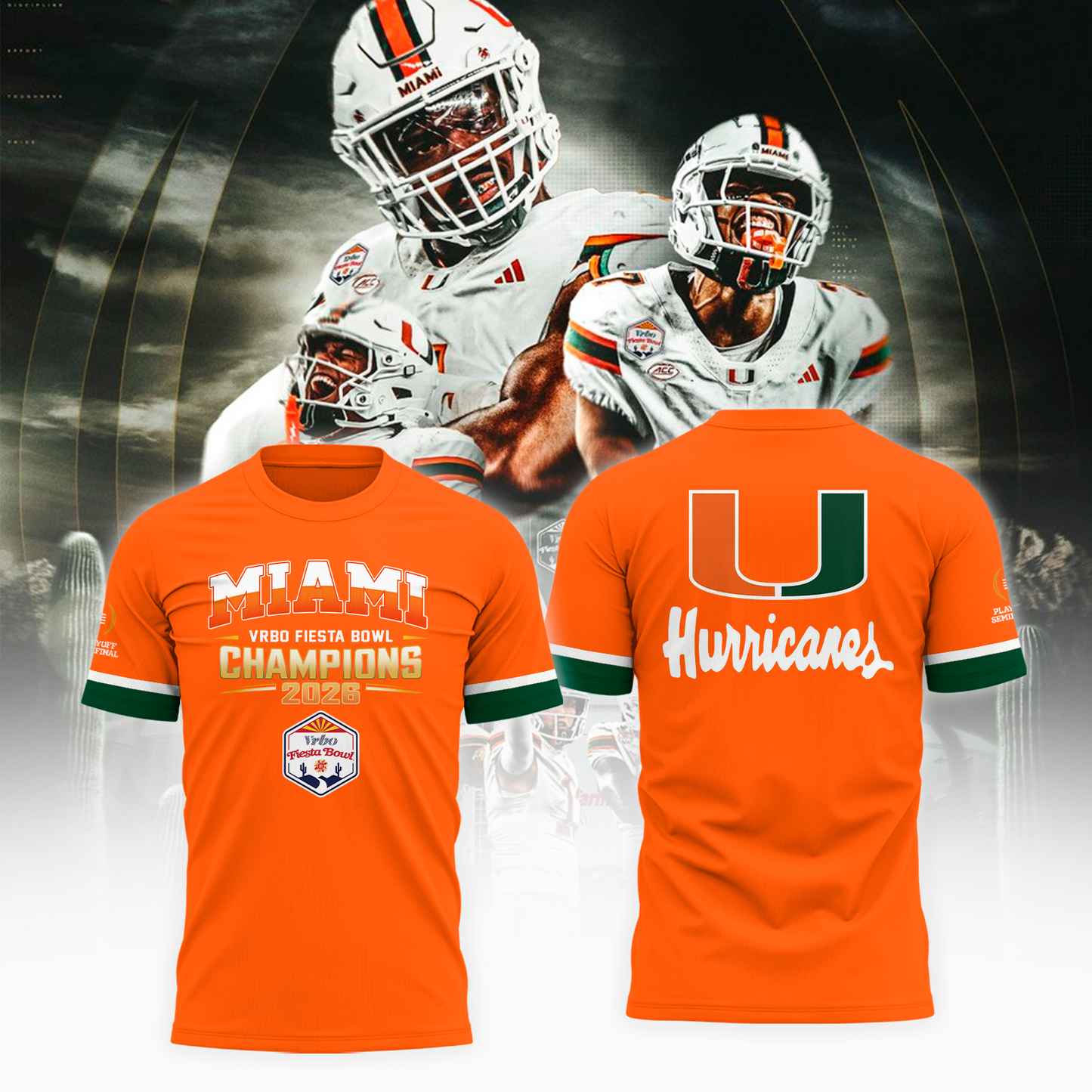 UM Hurricanes Football -VRBO FIESTA BOWL Champions Special Tshirt Limited Edition