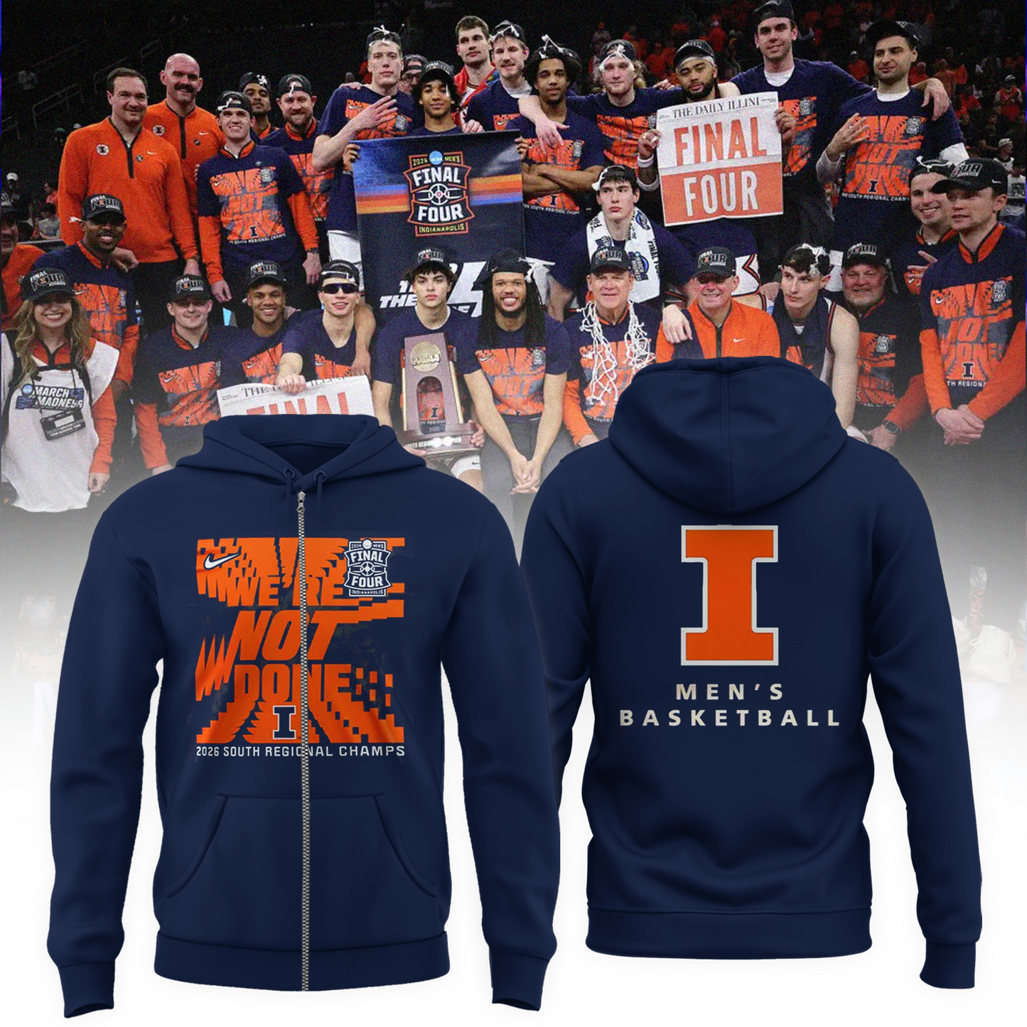 Navy Illinois Fighting Illini 2026 Men's Basketball Tournament March Madness Final Four Zip Hoodie