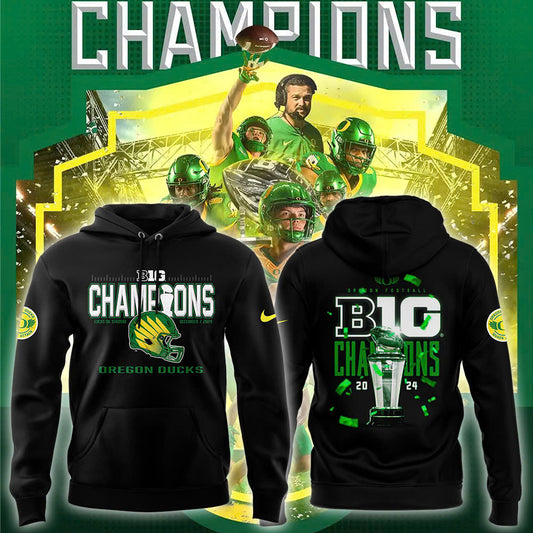 Men's Blue 84 Black Oregon Ducks 2024 Big Ten Football Conference Champions Locker Room Pullover Hoodie