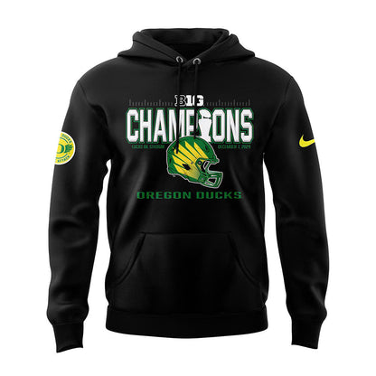 Men's Blue 84 Black Oregon Ducks 2024 Big Ten Football Conference Champions Locker Room Pullover Hoodie V2