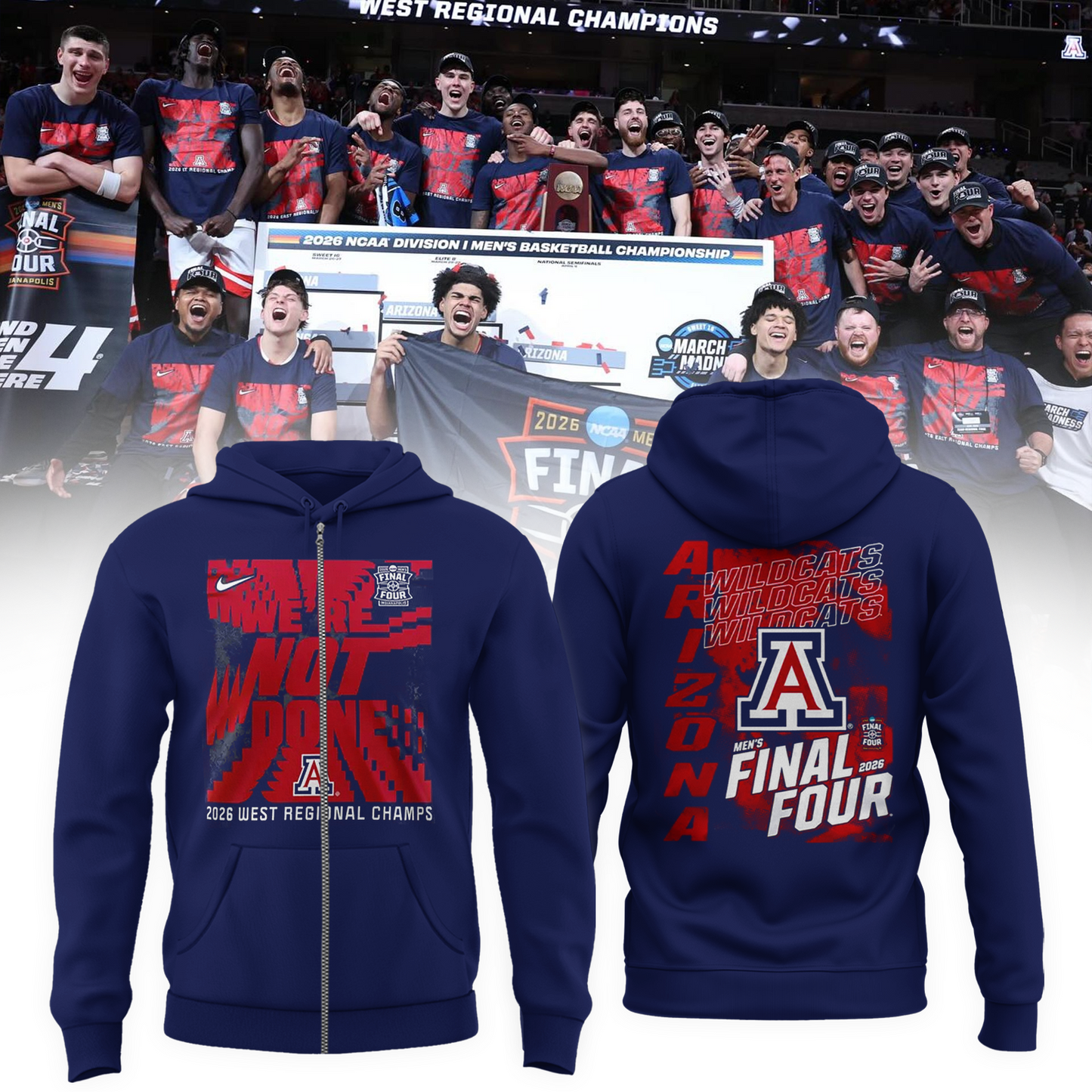 Arizona Wildcats 2026 Men's Basketball Tournament March Madness Final Four Zip Hoodie