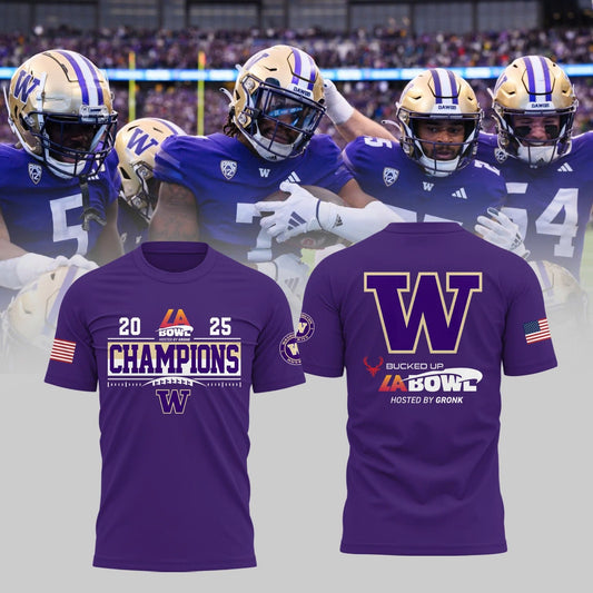 Washington Huskies Football 2025  BUCKED UP LA BOWL HOSTED BY GRONK Champions TShirt