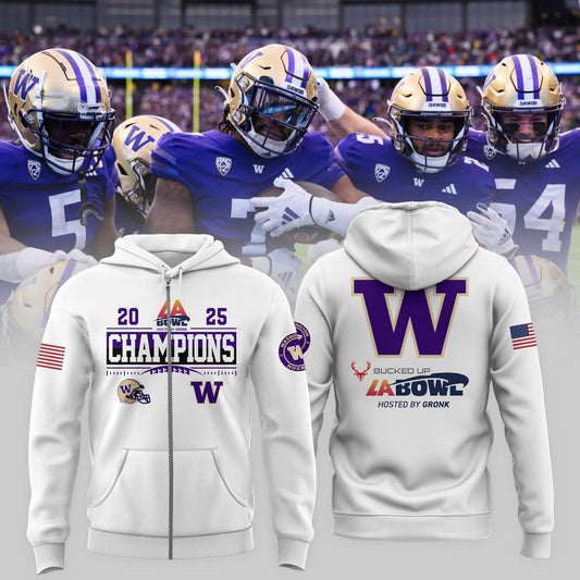 Washington Huskies Football 2025  BUCKED UP LA BOWL HOSTED BY GRONK Champions  Zip Hoodie