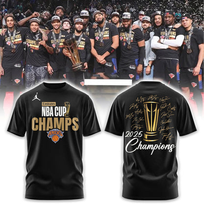 Black New York Knicks 2025 Cup Champions Signature Limited Edition Tshirt | Jogger | Cap