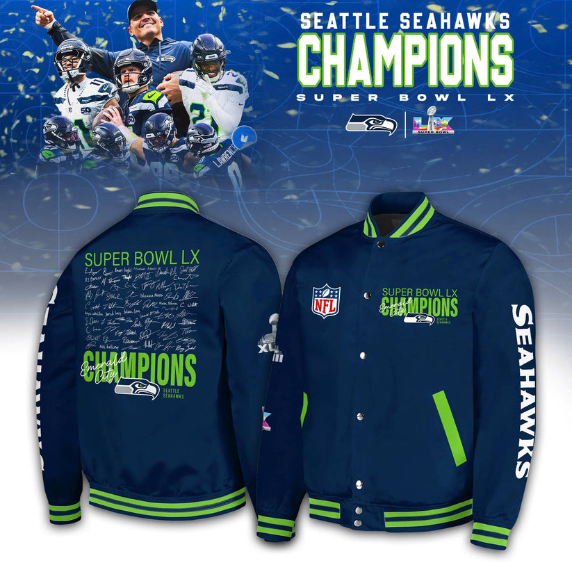 Seattle Seahawks Super Bowl LX Champions Bomber Jacket