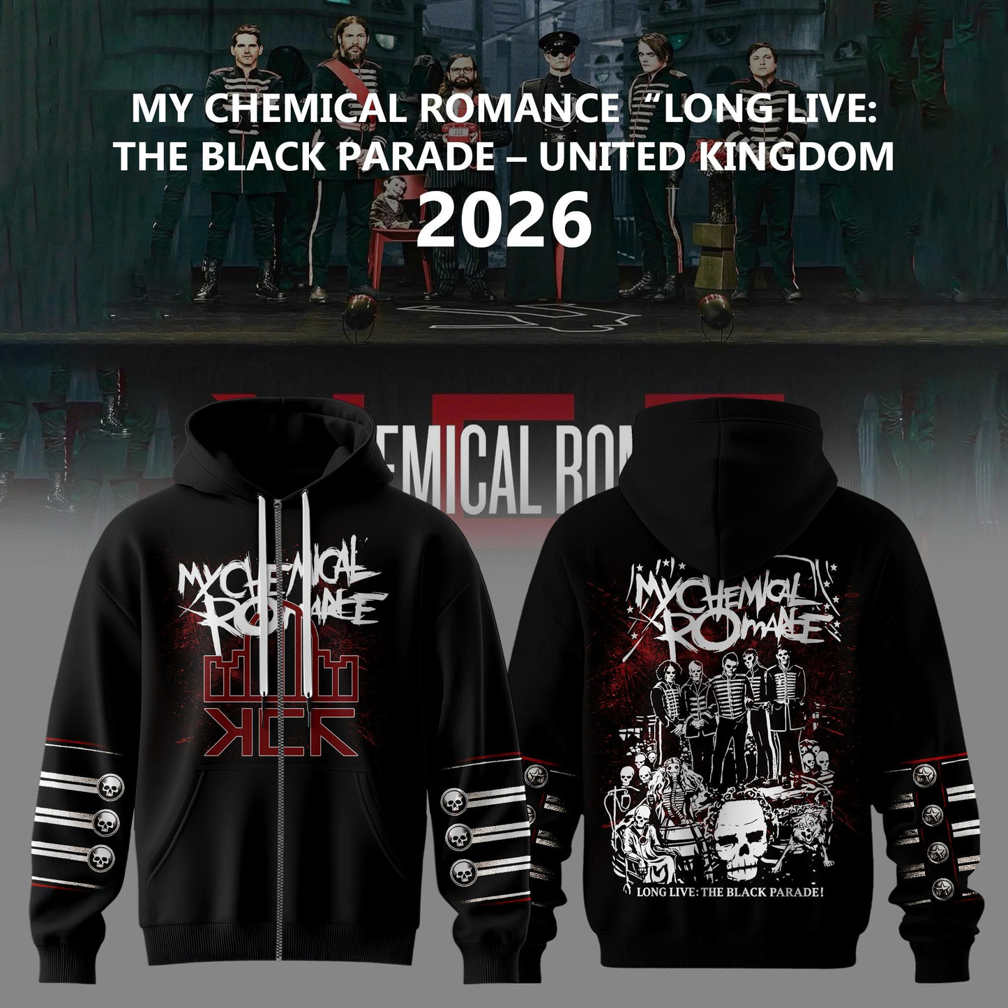MCR Long Live The Black Parade UK 2026 Tour Graphic Zip Hoodie