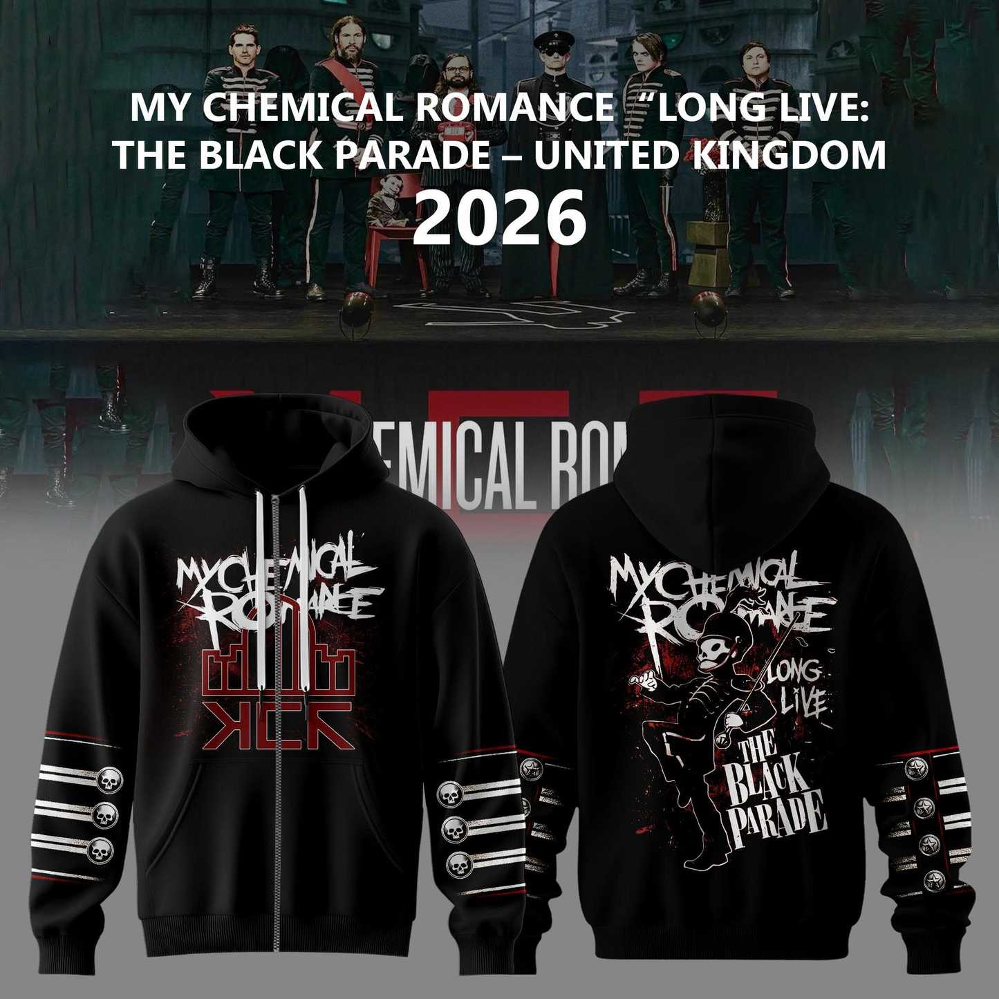 MCR Long Live The Black Parade UK 2026 Tour Graphic Zip Hoodie