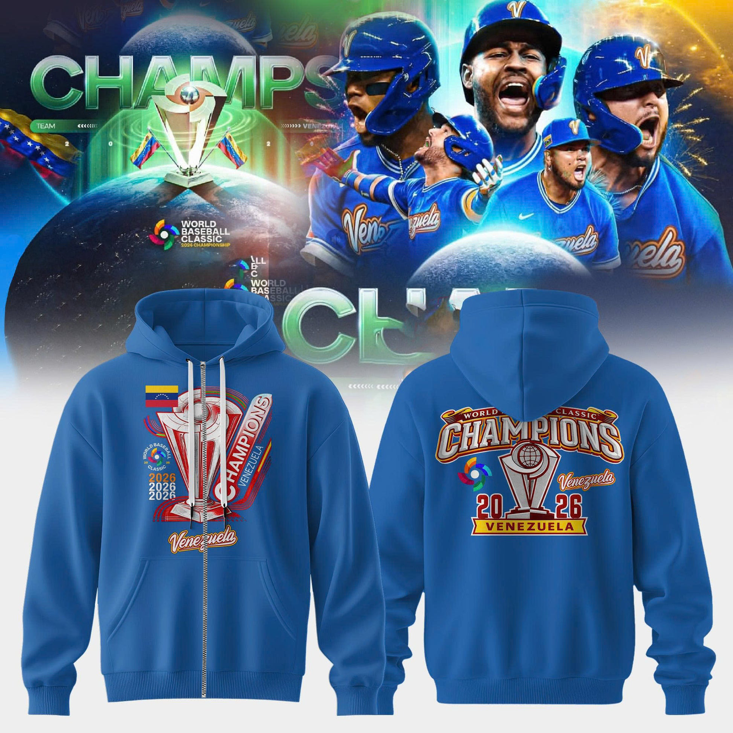 Venezuela Baseball LEGENDS 2026 World Baseball Classic Champions Zip Hoodie