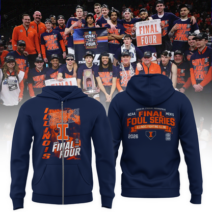 Navy Illinois Fighting Illini 2026 Men's Basketball Tournament March Madness Final Four Zip Hoodie