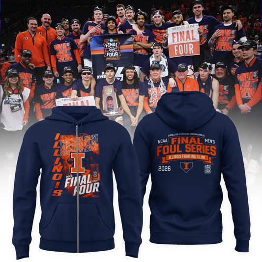 Navy Illinois Fighting Illini 2026 Men's Basketball Tournament March Madness Final Four Zip Hoodie