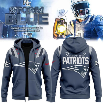 New England Patriots 2025 Rivalries Nor’Easter Storm Blue Zip Hoodie